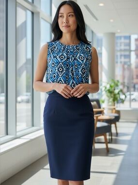 Jones Studio Blue and White Geometric Sleeveless Camisole